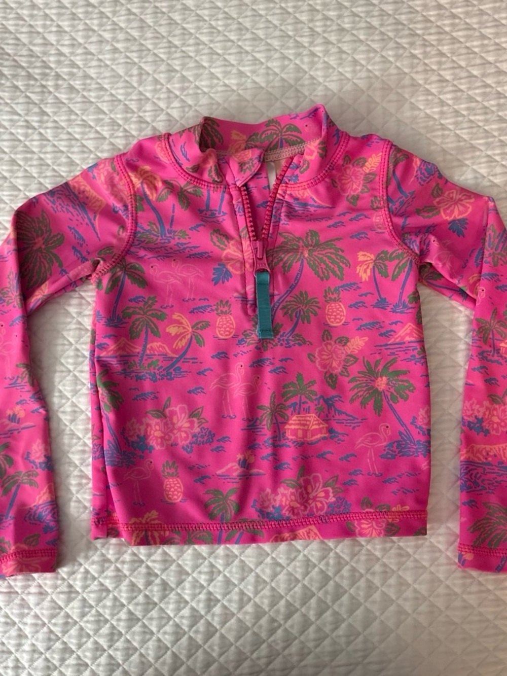 Ruffle Butts Hot Pink Tropical Long-Sleeve Rashguard